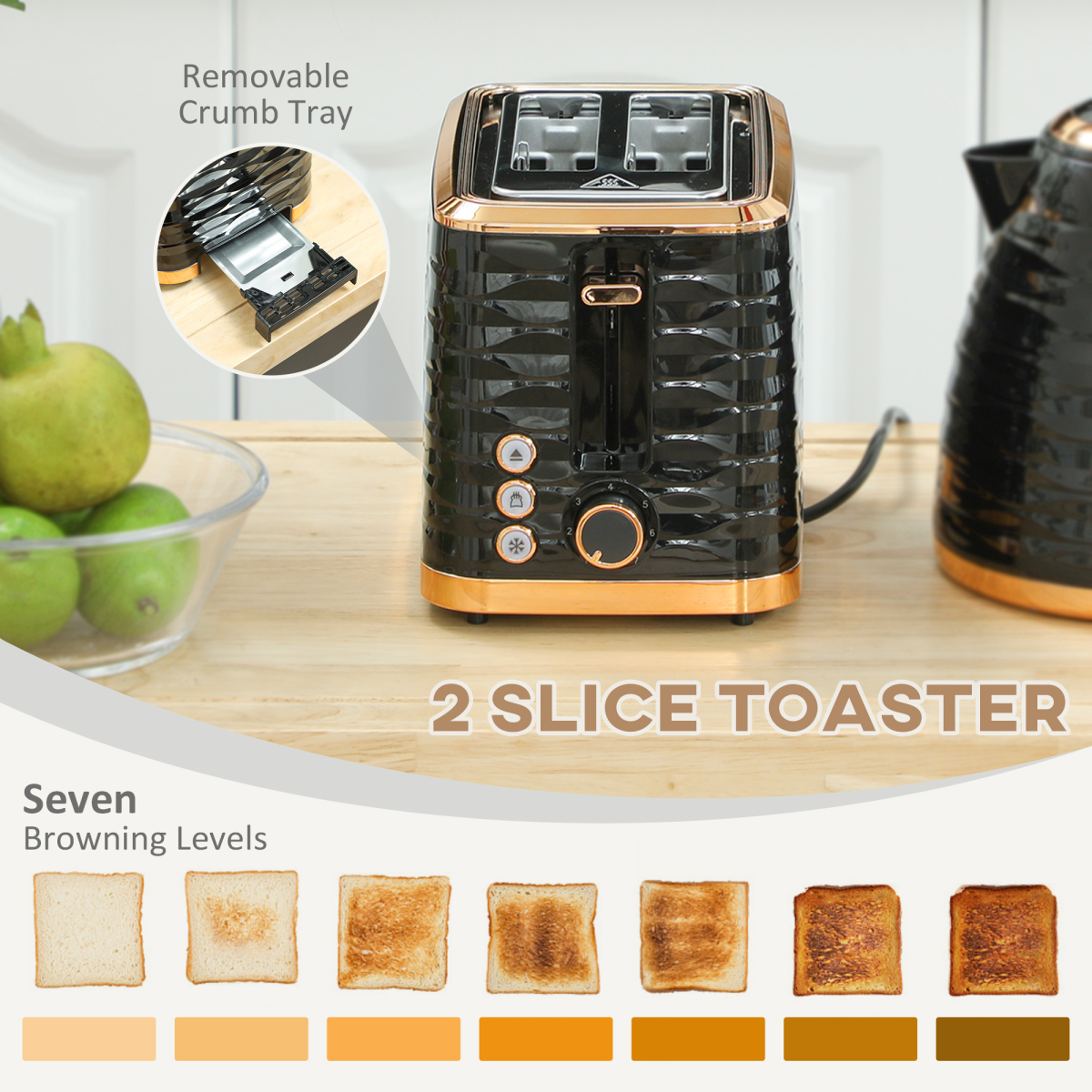 Chic Kettle & Toaster Set: Rapid Boil 1.7L Kettle & 2-Slice Toaster