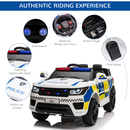 12V Electric Police Car Ride-On w/ Remote Siren & Bluetooth - Ages 3-6