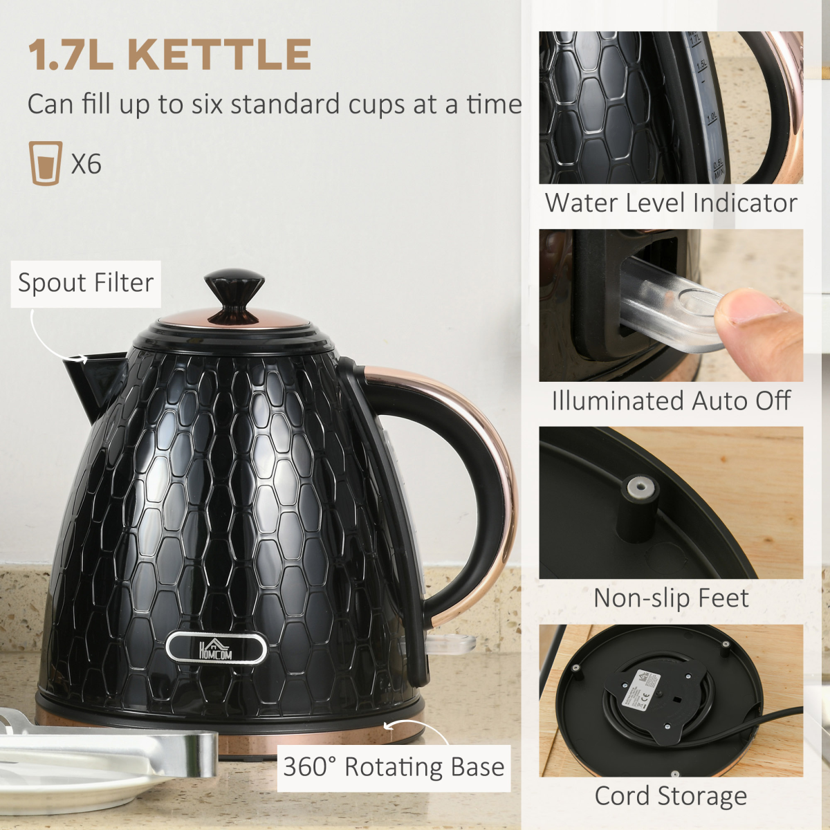 Stylish Black Kettle & Toaster Set - Rapid Boil & Perfectly Toasted!