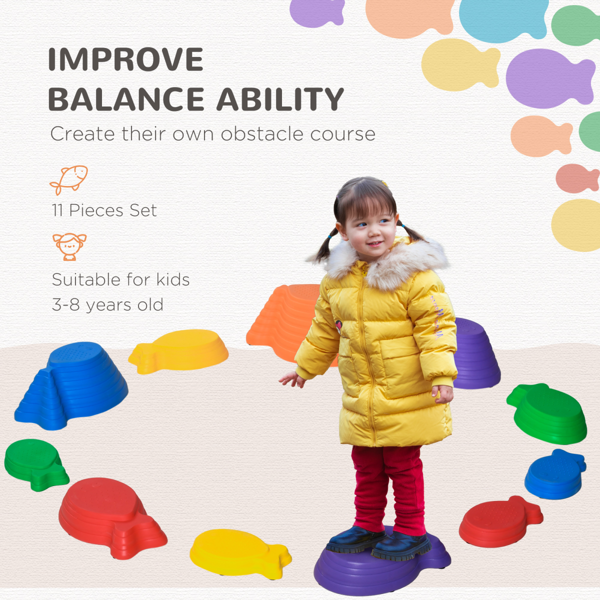 Colorful 11-Piece Kids Balance Stepping Stones for Fun