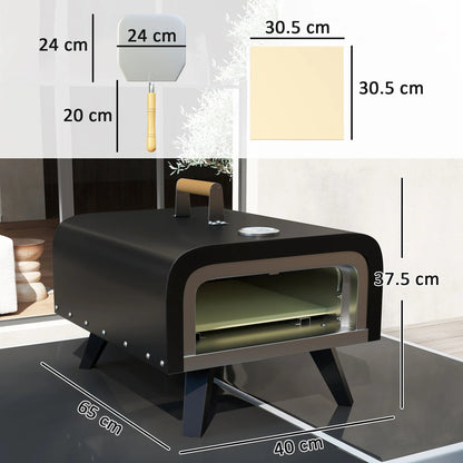 Outdoor Tabletop Gas Pizza Oven, 12" Stone & Peel, Portable with Thermometer, Foldable Legs, Handle, Gas Hose, Black