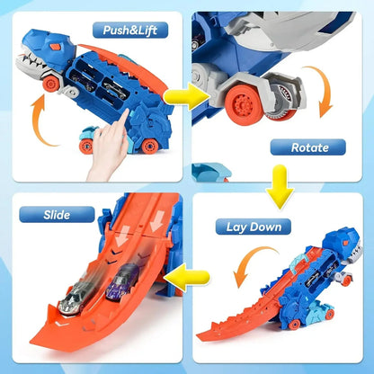 Transforming Dinosaur Truck with Foldable Race Track - Perfect Birthday Gift for Boys and Girls!