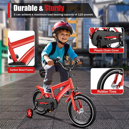 14 Inch Kids Bikes with Training Wheels High Carbon Steel Bicycle for Ages 3-6 Years
