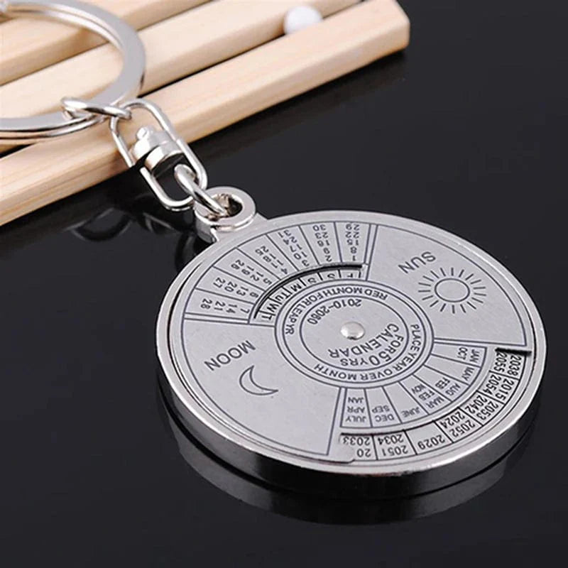 50 Years Perpetual Calendar Silver Alloy Keyring Keychain Key-fob Decoration