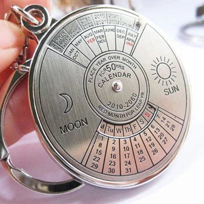 50 Years Perpetual Calendar Silver Alloy Keyring Keychain Key-fob Decoration