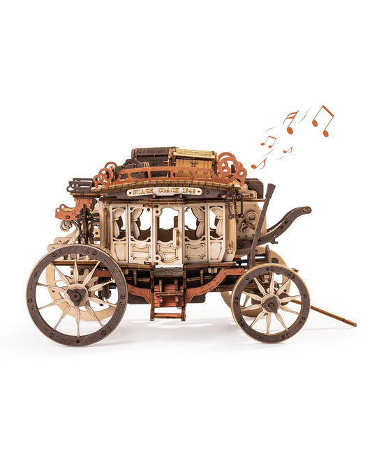 Rokr Stagecoach Music Box 3D Wooden Puzzle - Perfect Gift for Adults, Easy to Build STEM Hobby Kit for Birthdays and Anniversaries