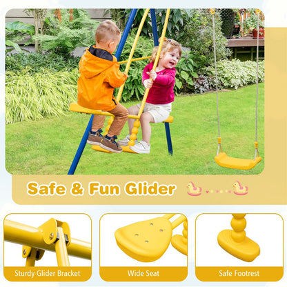 Heavy-Duty Kids Playset with 2 Swing Seats and 2 Glider Seats for Children 3-12 Years Old