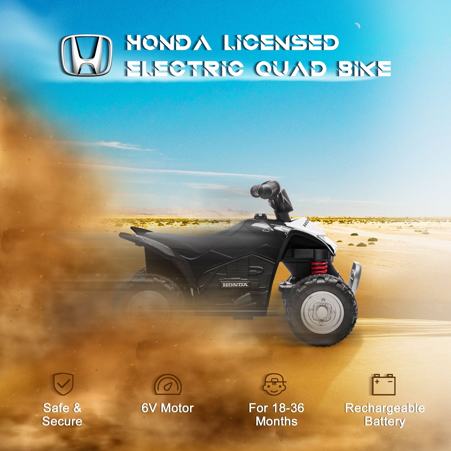 Honda Kids Electric Quad Bike - 6V ATV for Ages 1.5-3, Black