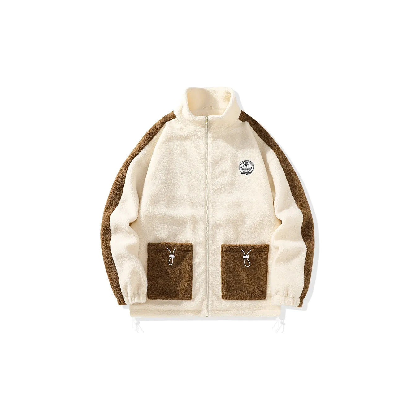 Doraemon© - Sherpa Fleece Robot Cat Embroidery - Utility Pocket Design - Fleece-Lined Thickened Jacket
