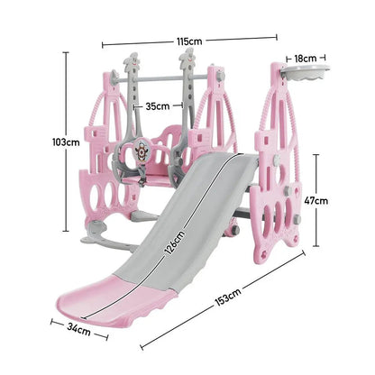 3-in-1 Children's Playground Set with Garden Climber, Slide, Swing, and Basketball Hoop in Pink