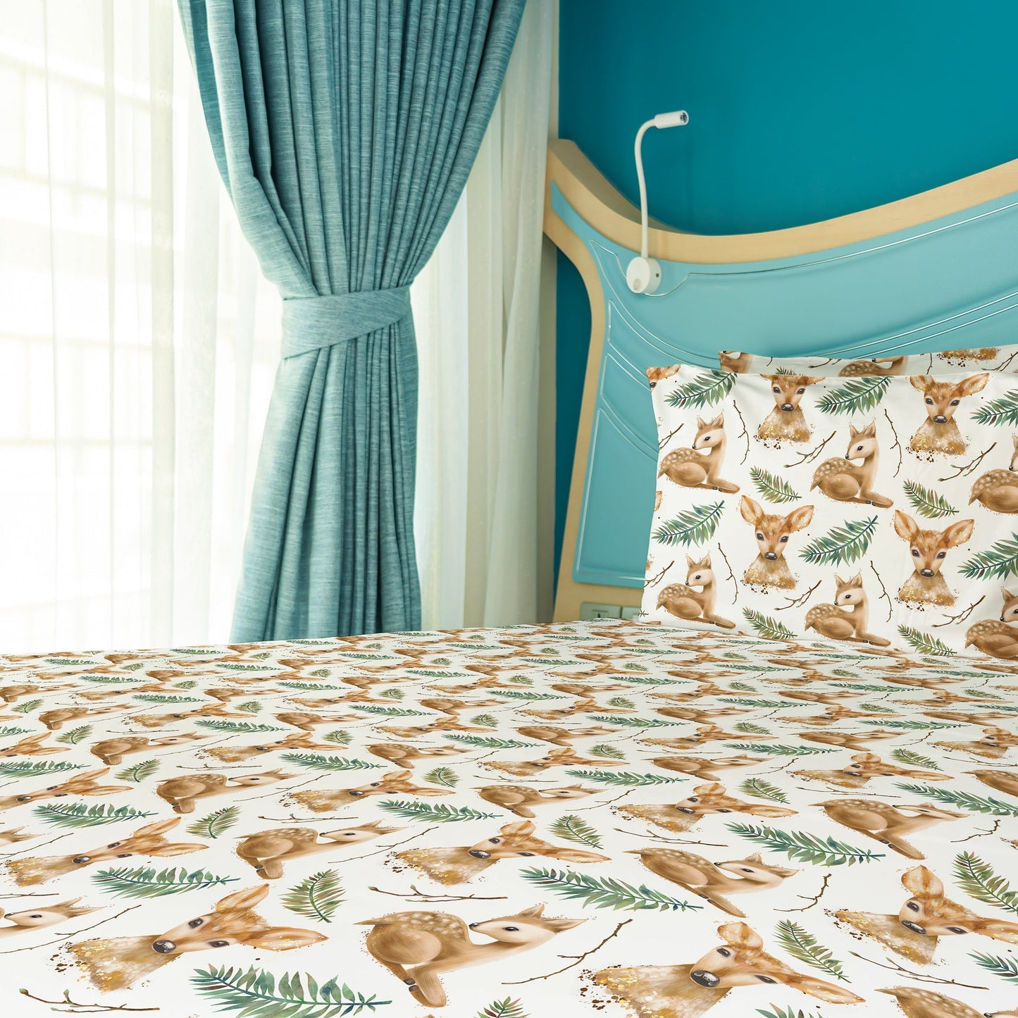 Deers & Fern Leaves Watercolor Duvet Cover Set
