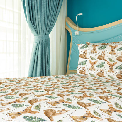 Deers & Fern Leaves Watercolor Duvet Cover Set