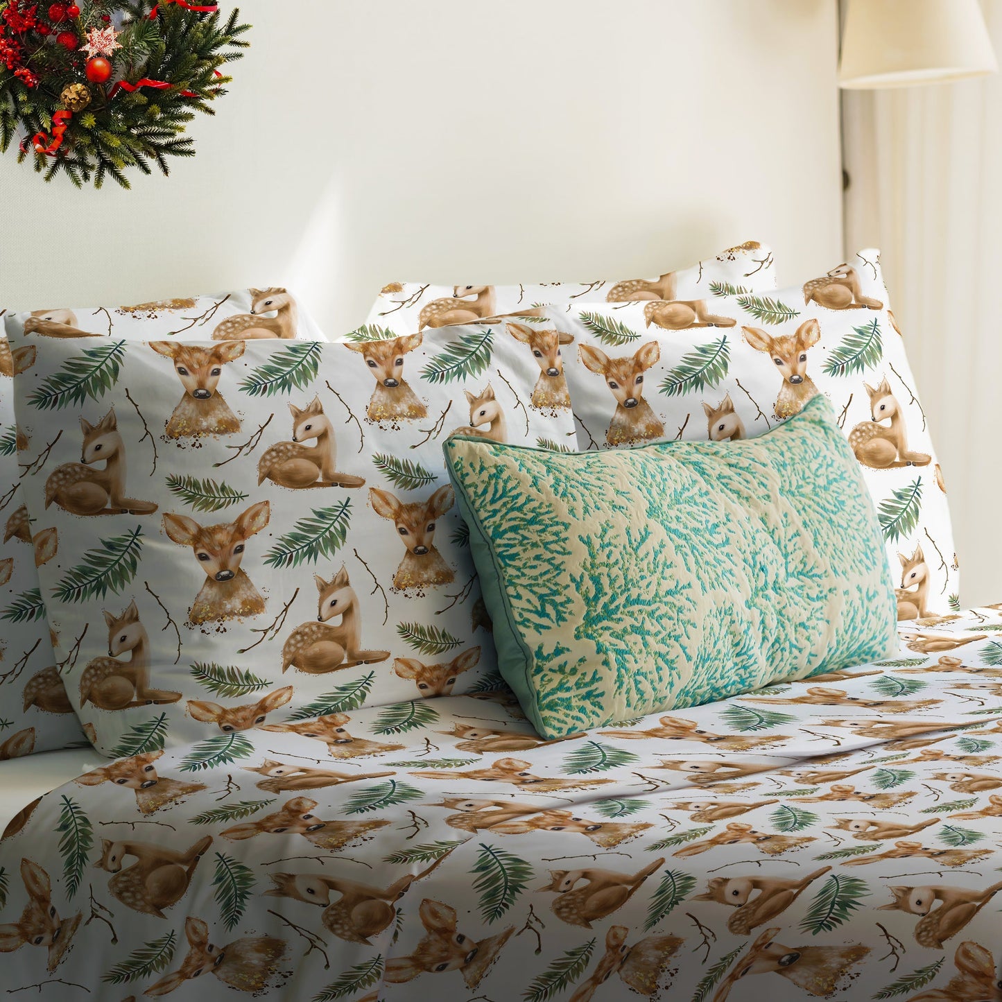 Deers & Fern Leaves Watercolor Duvet Cover Set