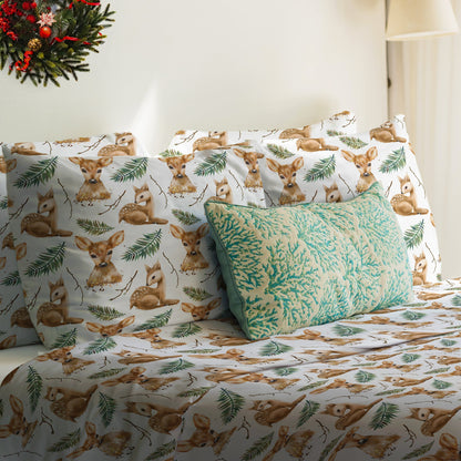 Deers & Fern Leaves Watercolor Duvet Cover Set
