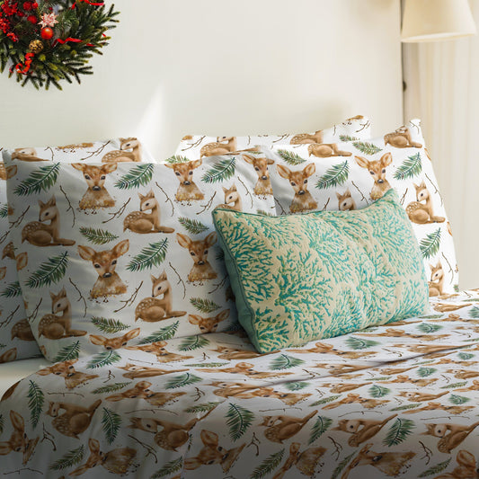 Deers & Fern Leaves Watercolor Duvet Cover Set