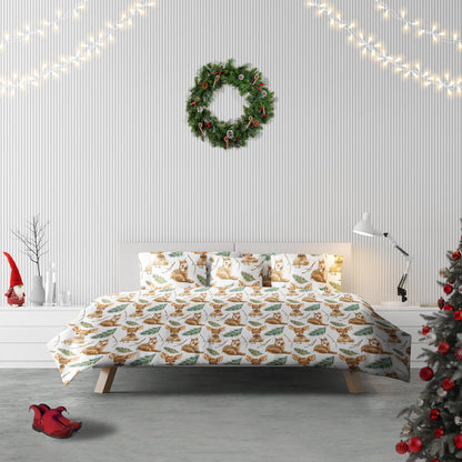 Deers & Fern Leaves Watercolor Duvet Cover Set