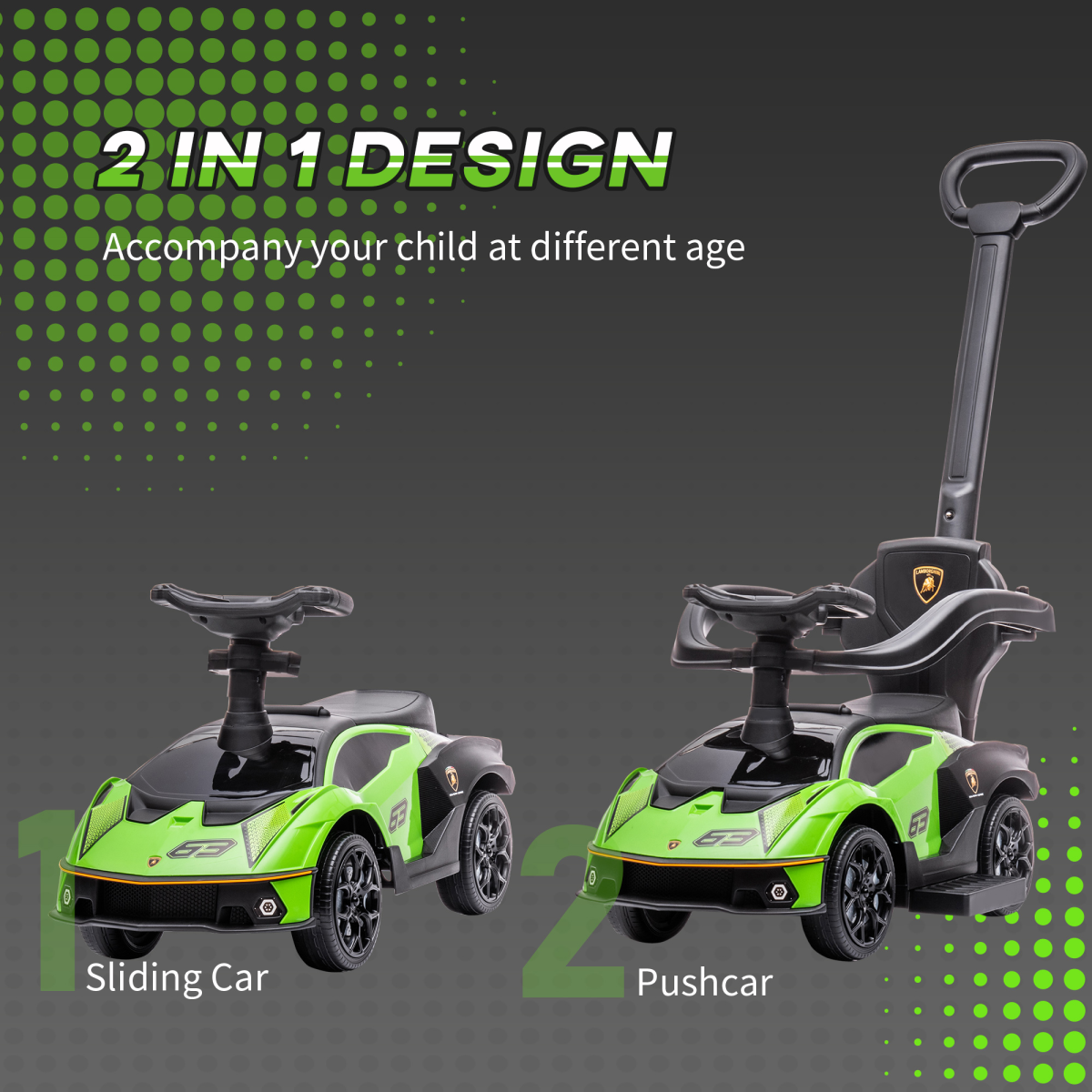Lamborghini Essenza SCV12 2-in-1 Toddler Push Car & Ride-On - Green