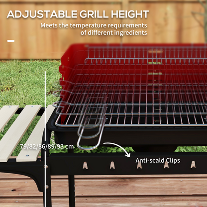 Charcoal BBQ Grill Trolley 5-Level Height & Storage Shelves