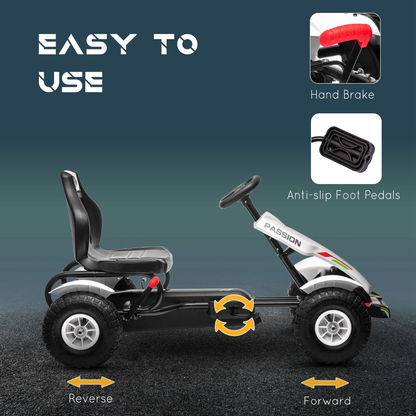 Adventure Ready: Adjustable Kids Pedal Go Kart with Inflatable Tires - White