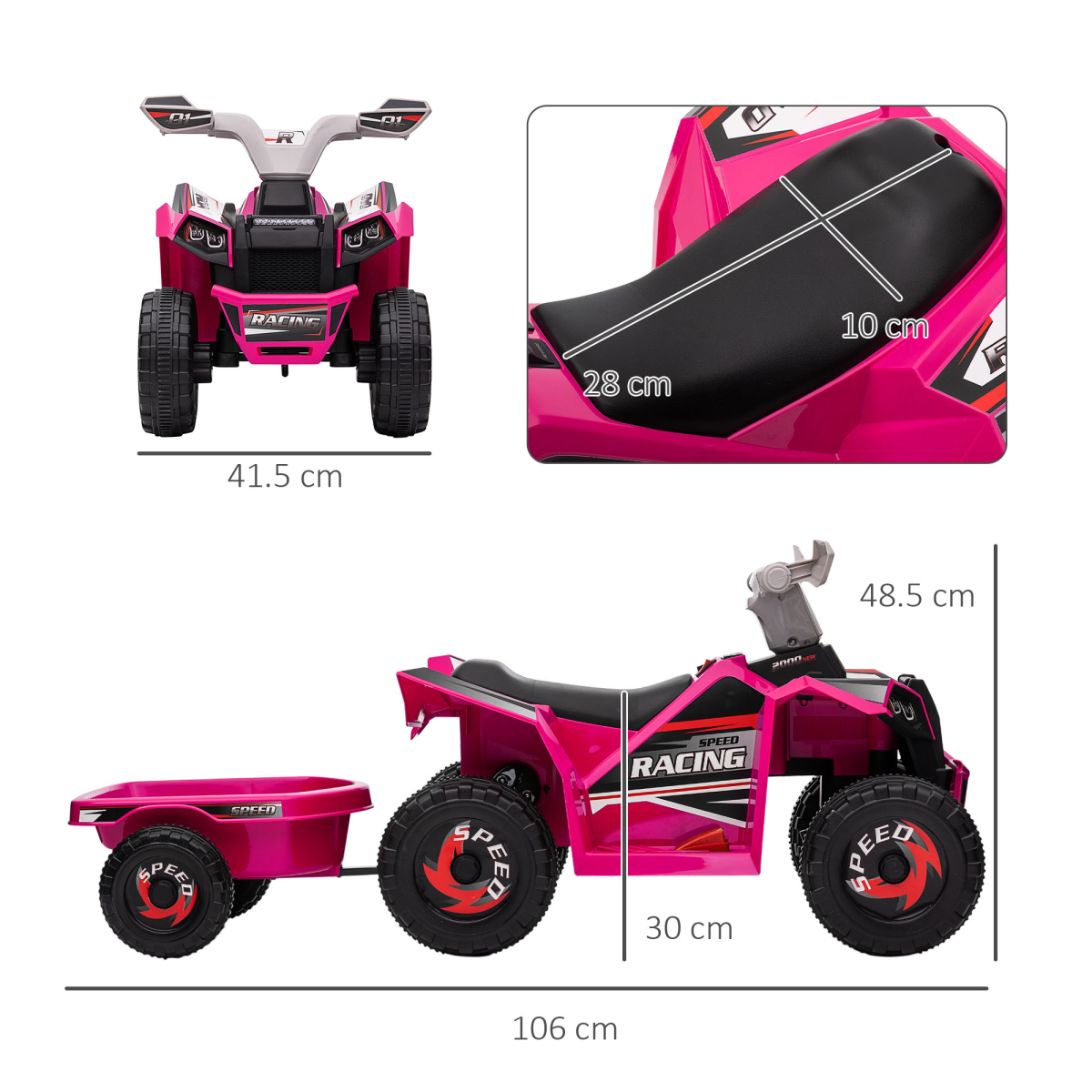 Kids Electric Quad Bike with Trailer - Green