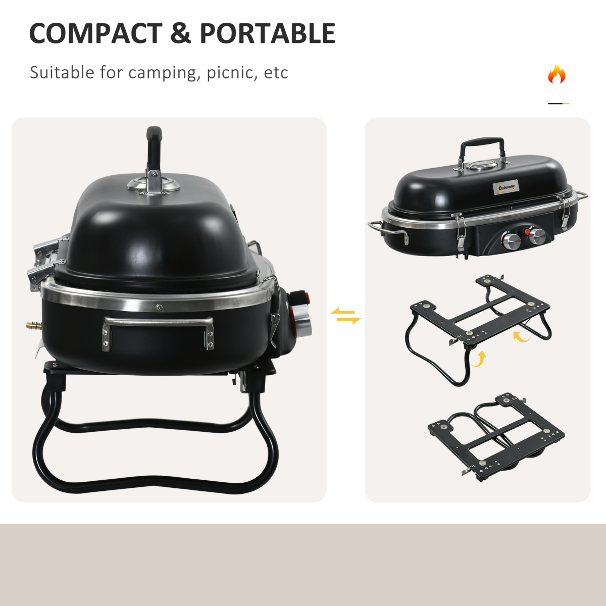 Portable 2-Burner Gas BBQ Grill with Piezo Ignition