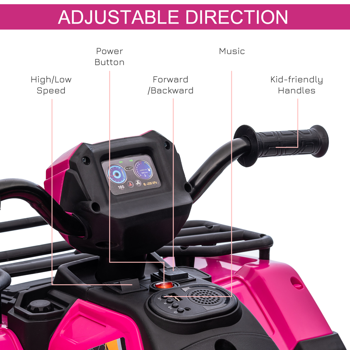Vibrant Pink 12V Kids Electric Quad Bike w/ LED Lights & Music