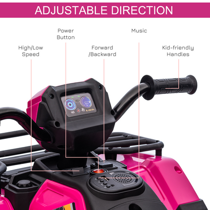 Vibrant Pink 12V Kids Electric Quad Bike w/ LED Lights & Music
