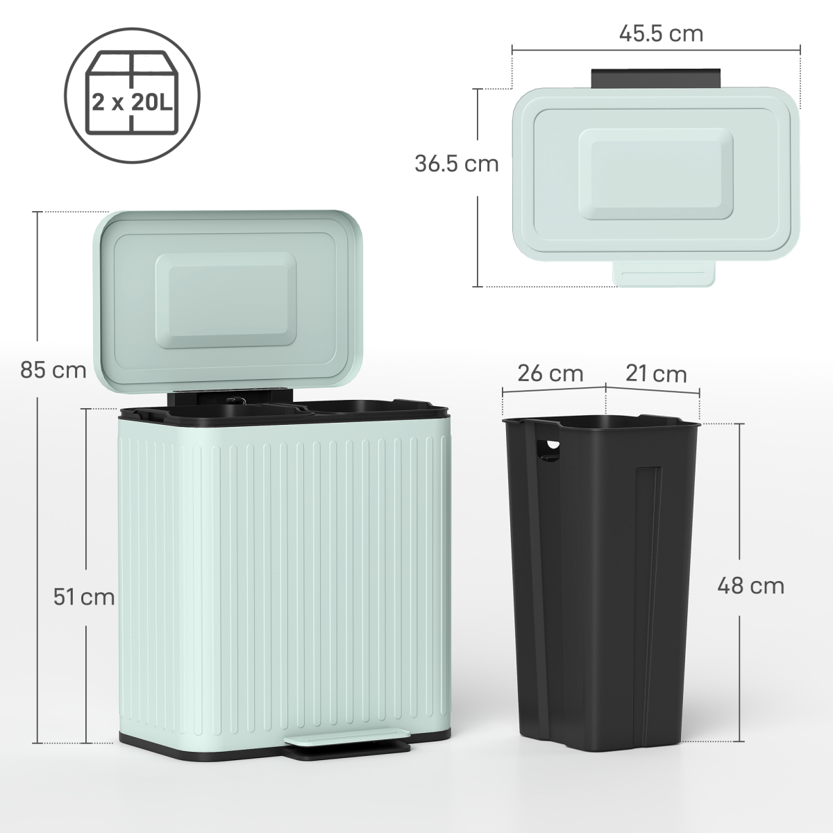 40L Dual Compartment Pedal Bin - Soft-Close, Stylish Green design