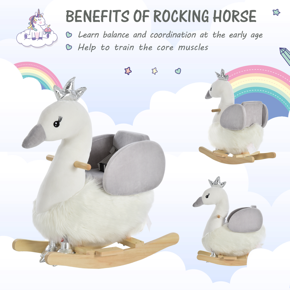 Enchanting Kids Ride-On Rocking Swan with Sound