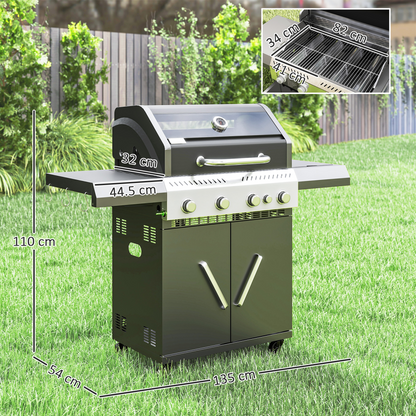 4+1 Burner Gas BBQ Grill With Clear View Lid