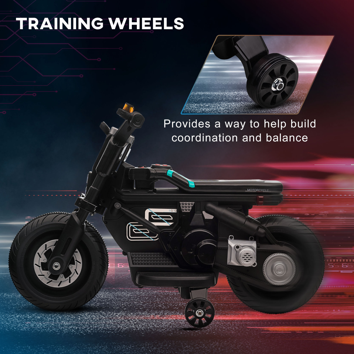 Kids 6V Electric Motorbike with Training Wheels for Ages 3-5