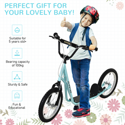 Adjustable Kids Kick Scooter with Inflatable Wheels - Blue