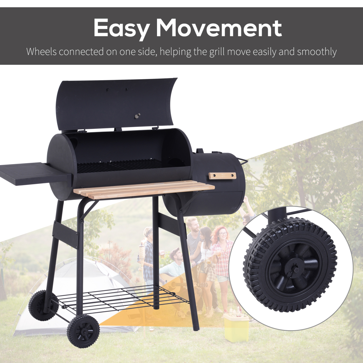 Portable Charcoal BBQ Grill & Offset Smoker