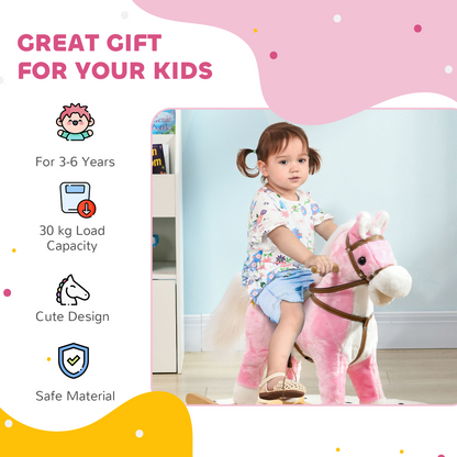 Pink Wooden Rocking Horse for Kids 3-6 Years