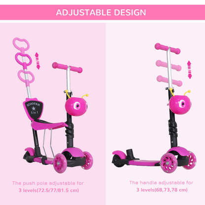 5-in-1 Adjustable Kids Scooter with Removable Seat