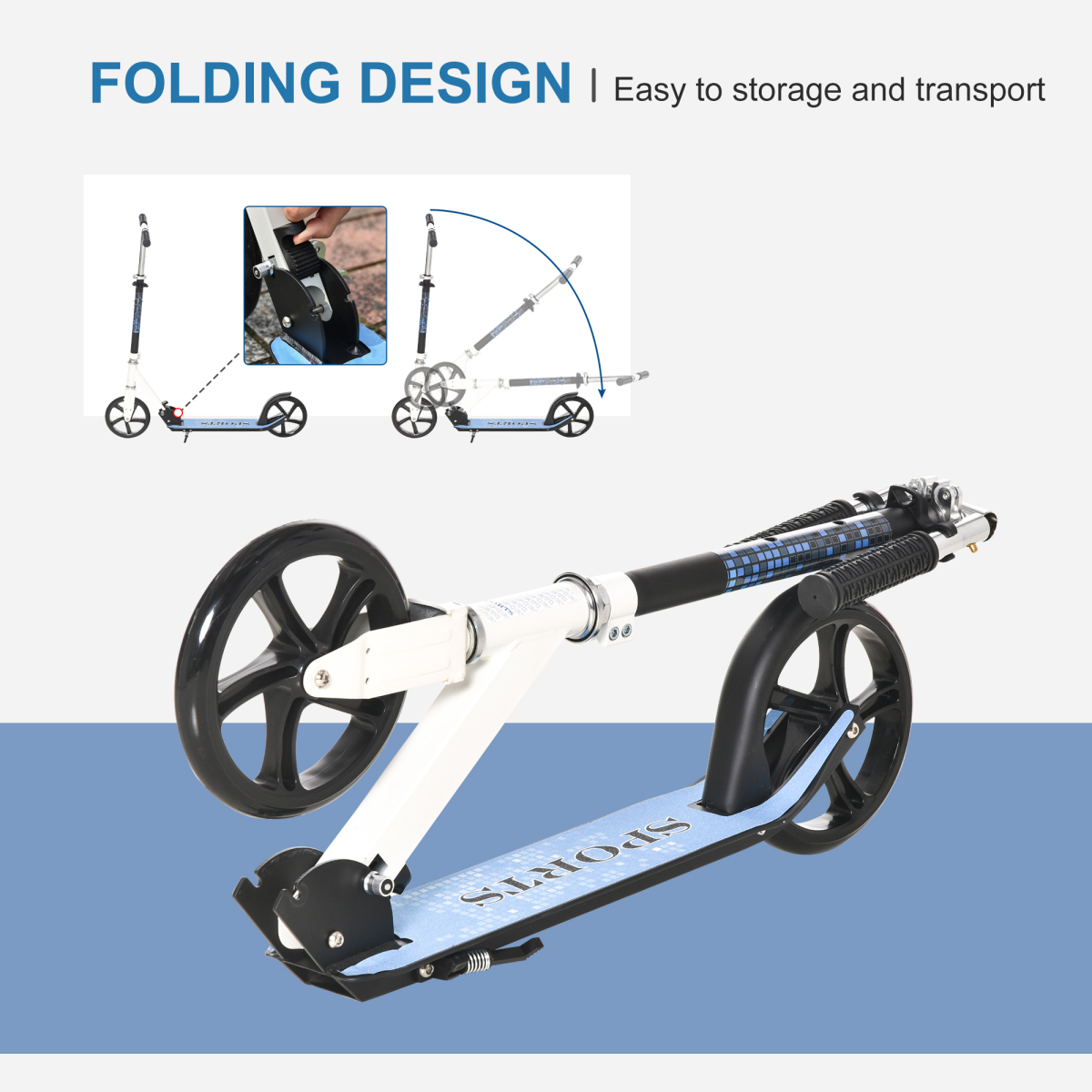 Kick Scooter Commuter Adjustable Height Wheels Foldable Aluminium White