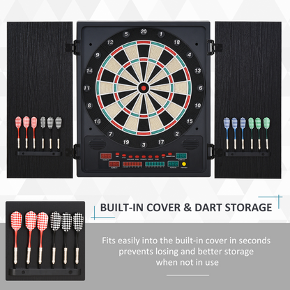 LED Dartboard with Digital Scoreboard, 27 Games, Cabinet & Storage