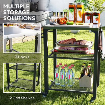Stainless Steel 3-Shelf Outdoor Grill Cart