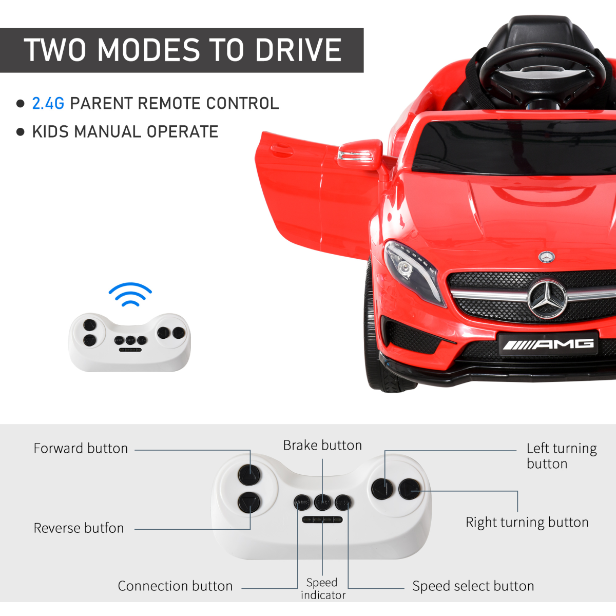Mercedes Benz Kids Ride-On Car with Remote Control, Music & Lights - Red