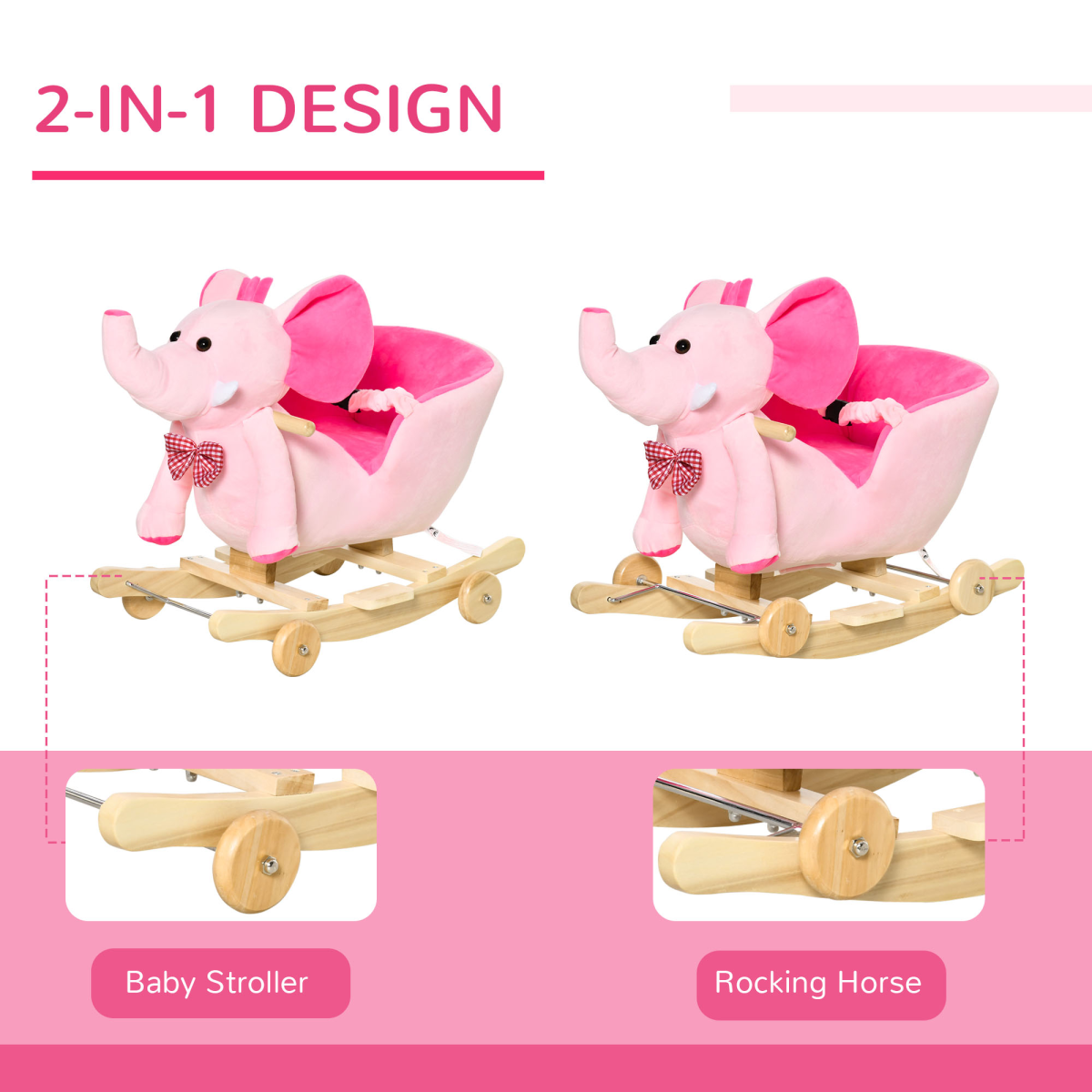 Delightful Pink 2-in-1 Rocking Horse & Ride-On Elephant