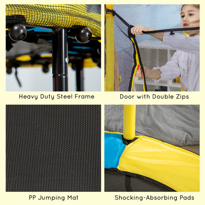 Safe 4.6FT Kids Trampoline with Enclosure for Ages 1-10