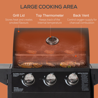 3-Burner Portable Gas BBQ Grill with Storage Cabinet