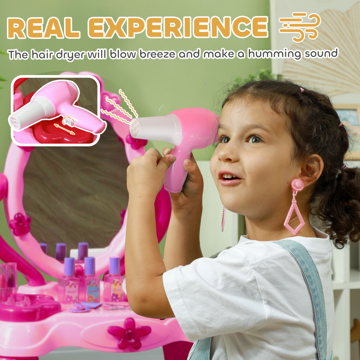 AIYAPLAY Kids Vanity Set Stool & 15 Glam Accessories