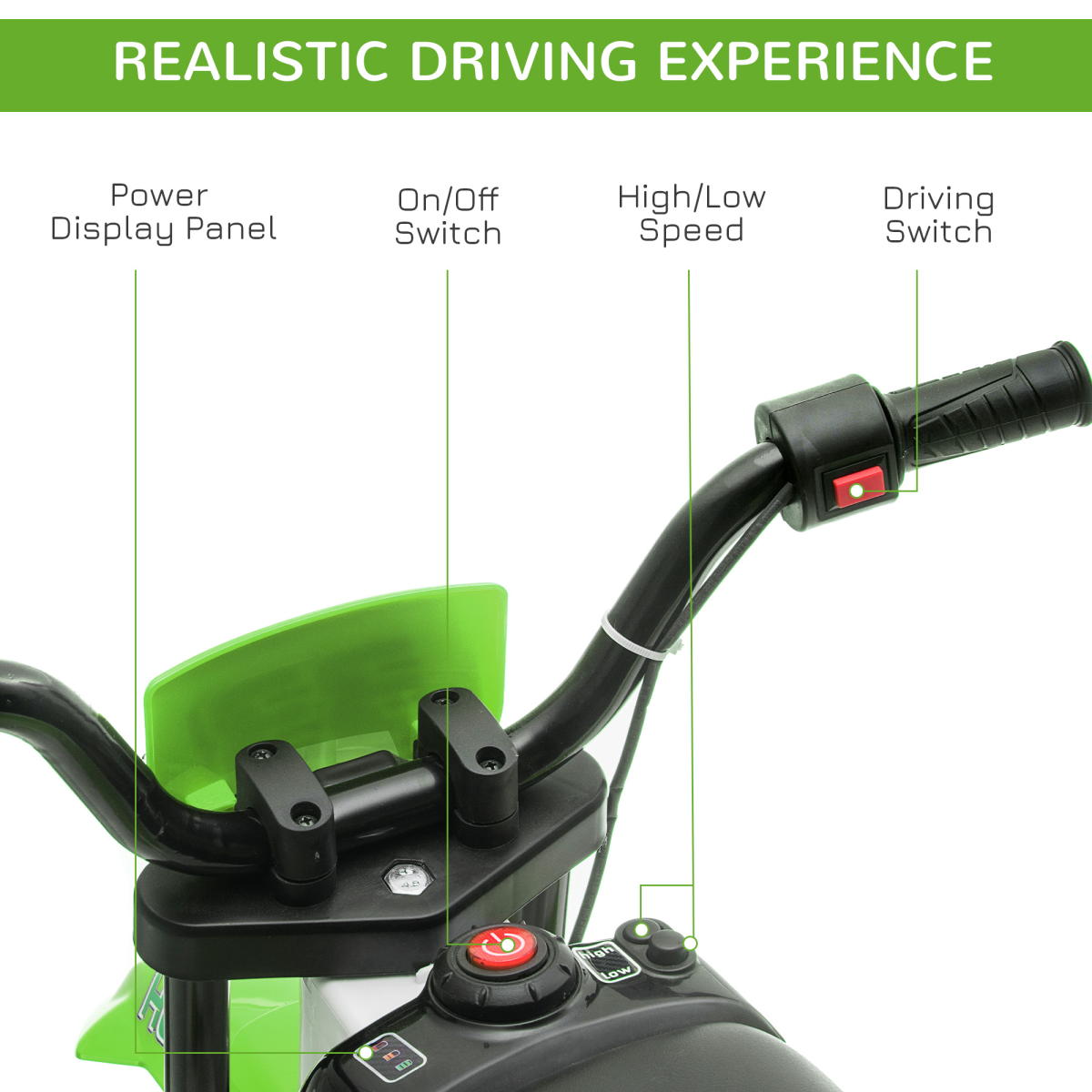 Green 12V Kids Electric Motorbike with Training Wheels