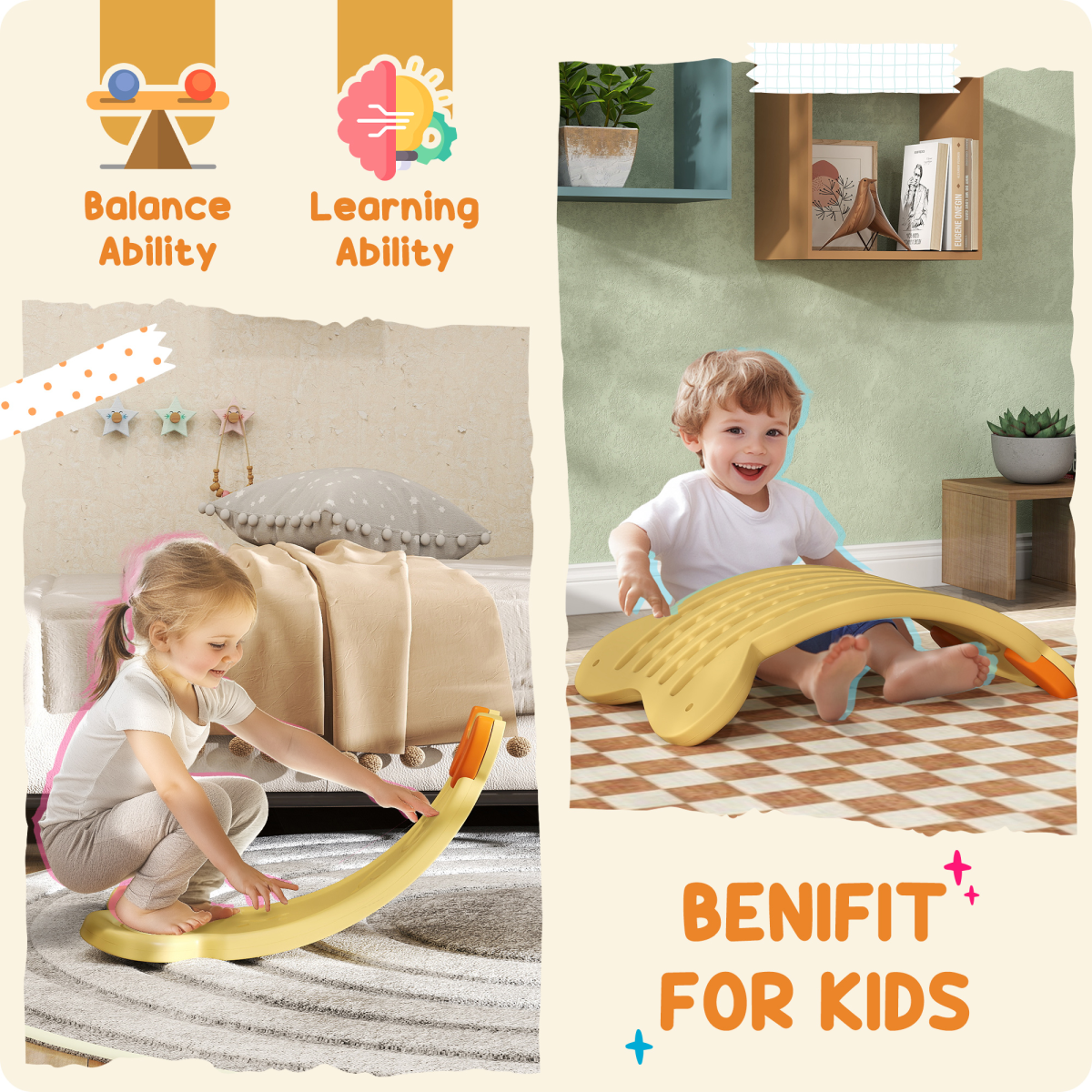 AIYAPLAY Kids Balance Board - Yellow
