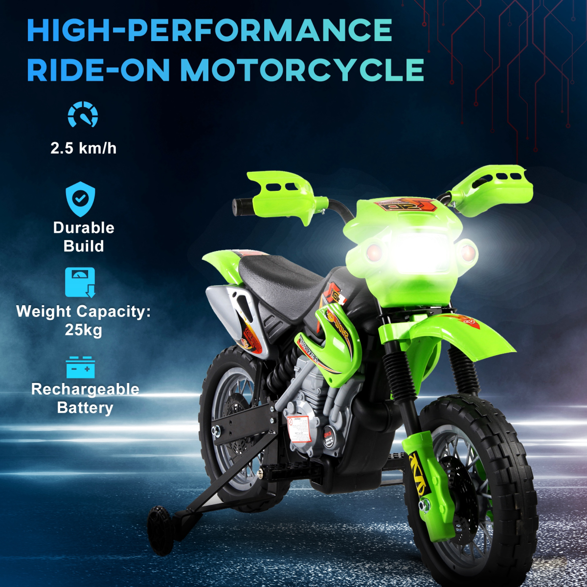 Adventure Green 6V Electric Motorbike for Kids Ages 3-6