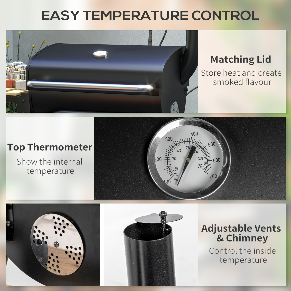 Portable Charcoal BBQ Grill Trolley with Shelves