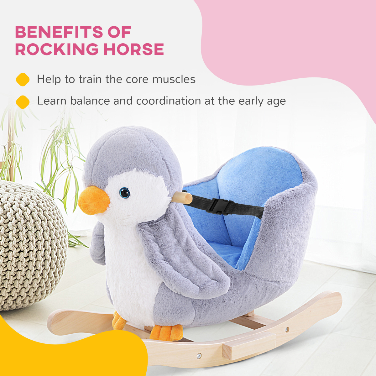 Musical Penguin Plush Rocking Horse for Kids - 32 Songs