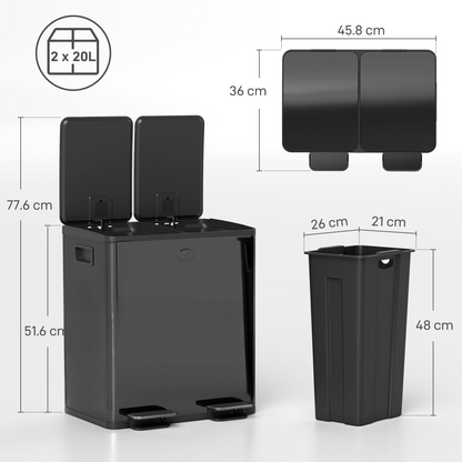 Dual 20L Kitchen Pedal Bin - Smart Recycling & Waste Solution!
