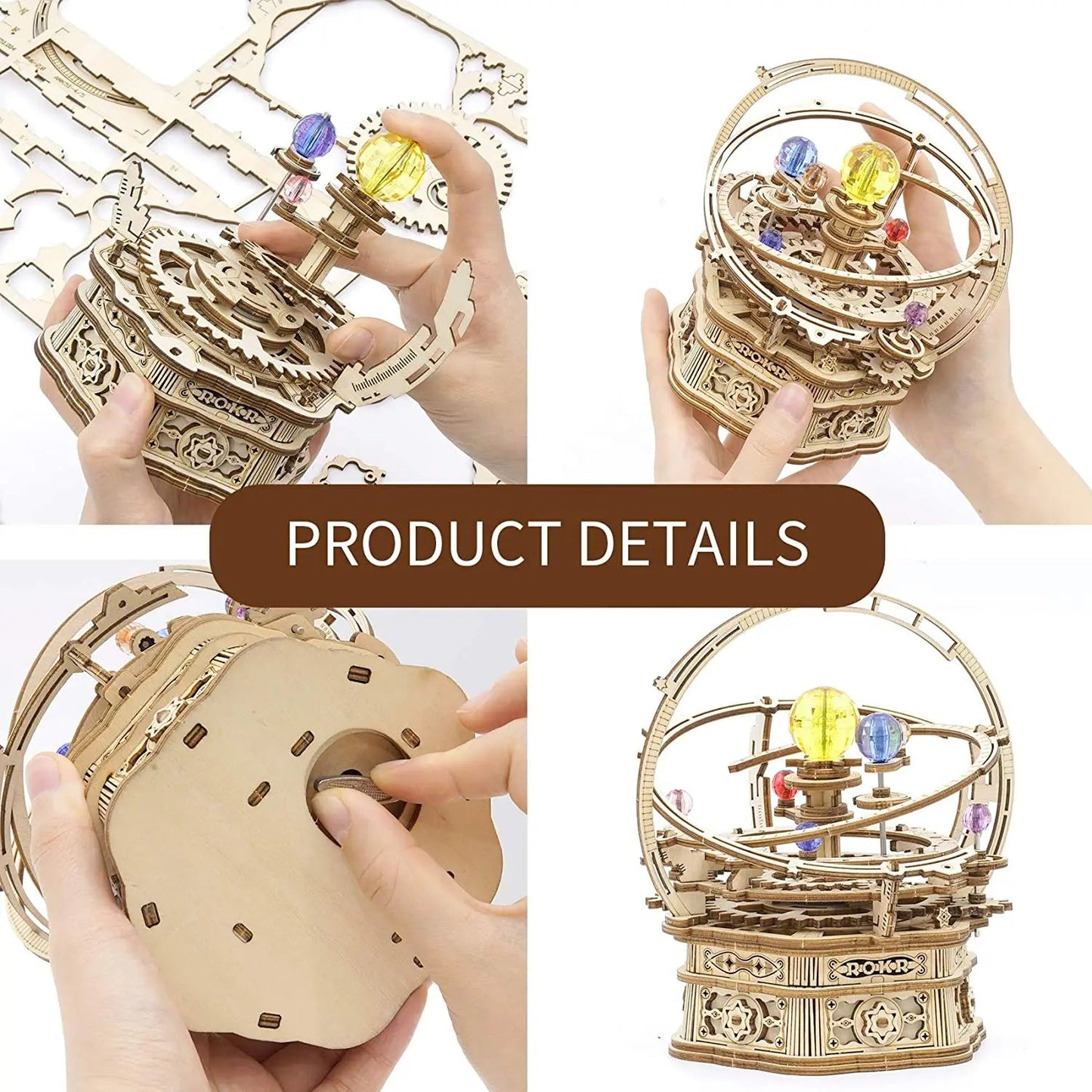 Rokr 84-Piece Rotatable 3D Starry Night Wooden Model Kit - DIY Music Box Toy for All Ages